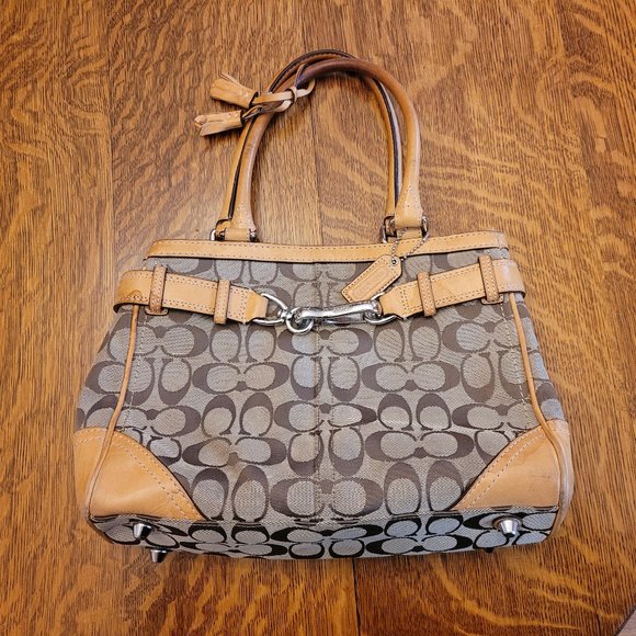 Classic Coach Design Satchel with Tan Leather Trim - Picture 1 of 11